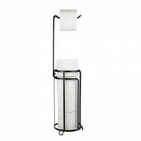Suport hartie igienica cu depozitare, awwaline, negru, metal, 15 x 65 cm