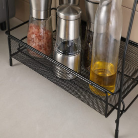 Suport organizator multifunctional cu 2 etaje, awwaline, negru, metalic, ideal pentru condimente, cosmetice
