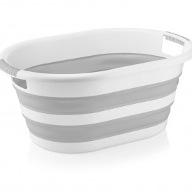 Cos multifunctional pliabil din plastic, awwaline, alb/gri, 38 litri, ideal pentru rufe