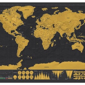 Harta razuibila World Map, Model Deluxe Large 59,4 x 82,5cm, tub si accesorii de razuit cadou