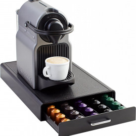 Suport 50 capsule cafea, awwaline, negru, 40x24x6 cm, compatibil Nespresso, Lavazza, Tchibo Cafissimo