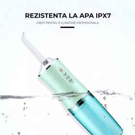Irigator oral pentru dus bucal, awwaline®, Ultra-Portabil, 4 Capete Curatare, Rezervor 220 ml, verde