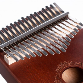 Kalimba, instrument muzical cu 17 Note, awwaline, lemn maro, model floral rotund