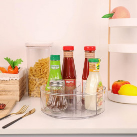 Organizator rotativ tip tava pentru frigider sau dulap, awwaline, transparenta, suprafata antialunecare, rotatie 360 grade, 23 x 23 x 7 cm