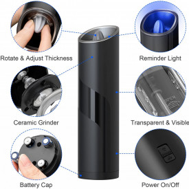 Set 2 rasnite electrice sare si piper, awwaline, negru, Inductie gravitationala, Indicator LED, Grosime reglabila