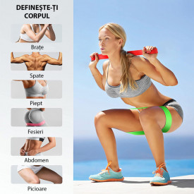 Set 5 benzi elastice rezistenta din latex, awwaline®, pentru antrenament sala, fitness, yoga, pilates, gimnastica de recuperare, 5 niveluri de dificultate