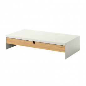 Suport monitor cu sertar, alb, 47 x 26 x 10 cm, fanta cabluri, compartimente depozitare