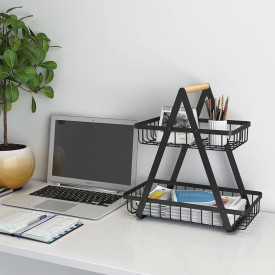 Cos de fructe cu 2 etaje, awwaline, negru, metalic, 31.5 cm x 20 cm x 31 cm, ideal pentru fructe, legume, condimente