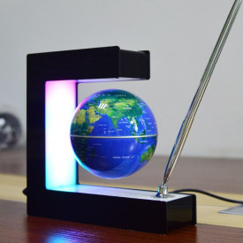 Glob pamantesc magnetic plutitor cu iluminare LED, awwaline, negru, 17.3 cm x 19.5 cm x 5 cm, prevazut cu pix cromat si suport