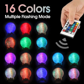 Lampa de veghe multicolor, awwaline, model luna 3D, 7 efecte, reincarcabila, portabila, suport lemn