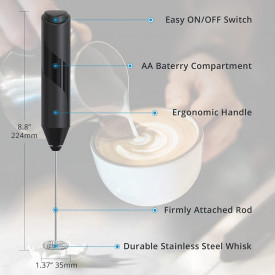 Mixer spuma de lapte, awwaline, negru, cu stand vertical, ideal pentru cappuccino, caffe latte, ciocolata calda