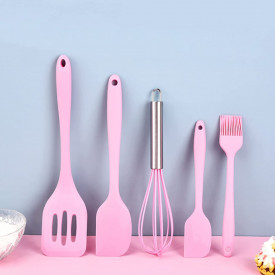 Set 5 ustensile de gatit din silicon, awwaline, roz