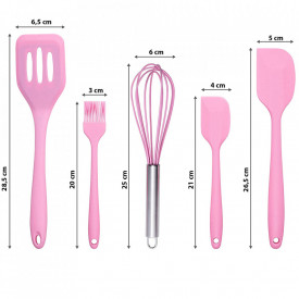 Set 5 ustensile de gatit din silicon, awwaline, roz