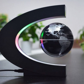 Glob pamantesc magnetic plutitor cu iluminare LED, awwaline®, negru