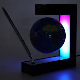 Glob pamantesc magnetic plutitor cu iluminare LED, awwaline, negru, 17.3 cm x 19.5 cm x 5 cm, prevazut cu pix cromat si suport