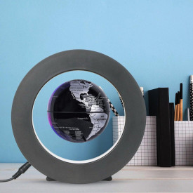 Glob pamantesc magnetic plutitor cu iluminare LED, awwaline, negru, rotund, 18 cm x 18 cm x 5 cm