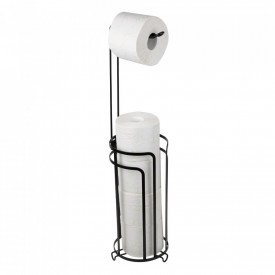 Set 2 suporturi hartie igienica cu depozitare, awwaline, negru, metal, 15 x 65 cm
