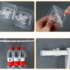 Set 4 suporturi multifunctionale de fixare cu adeziv acrilic, awwaline, transparente, ideale pentru agatat si suspendat obiecte