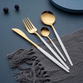 Set tacamuri 24 piese stil portughez, awwaline, alb, otel inoxidabil