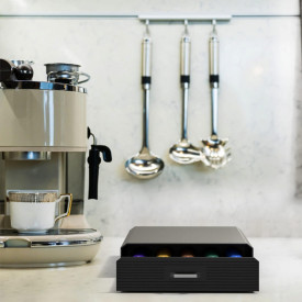 Suport 50 capsule cafea, awwaline, negru, 40x24x6 cm, compatibil Nespresso, Lavazza, Tchibo Cafissimo