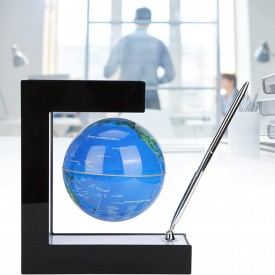 Glob pamantesc magnetic plutitor cu iluminare LED, awwaline, negru, 17.3 cm x 19.5 cm x 5 cm, prevazut cu pix cromat si suport