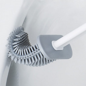 Perie WC din Silcon pentru Vasul de Toaleta, awwaline®, alba, cu Suport Autoadeziv pe Perete si Cap Flexibil