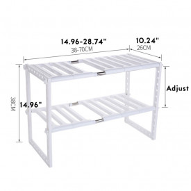Raft orgnizator extensibil cu 2 etaje, awwaline, alb, 38-70 x 26 x 38 cm, ideal pentru spatiul de sub chiuveta