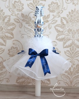 Lumânare botez ornată LB 049, cu fundiță personalizată