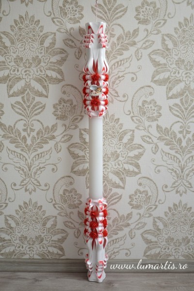 Lumanare de botez LB 753 D 4,6 cm x 90 cm Roșu