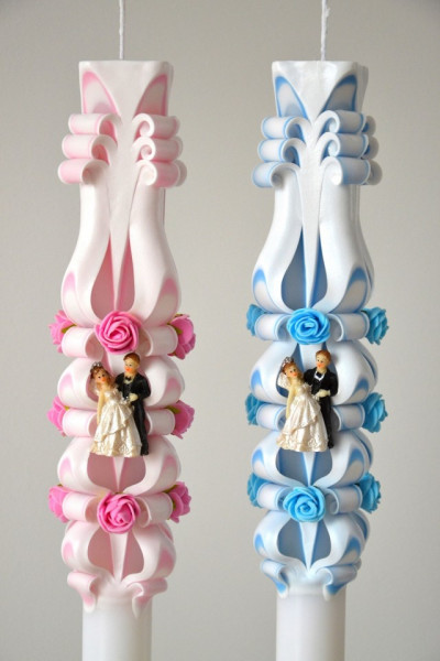 Lumanare de nunta sculptata LN 615 Roz & Bleu