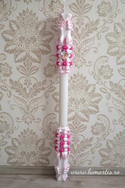 Lumanare de botez LB 752 D 4,6 cm x 90 cm Roz