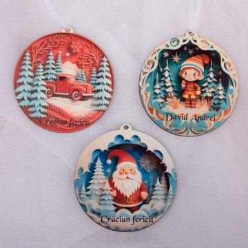 Set 3 Globulețe din lemn pentru Bradul de Craciun - 003