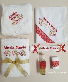Trusou botez Clasic 050 -„Motive populare -Auriu & Roșu” (6 piese)
