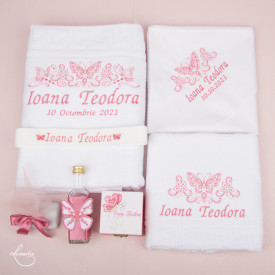 Trusou botez DELUXE 204 - Fluturi roz pudră