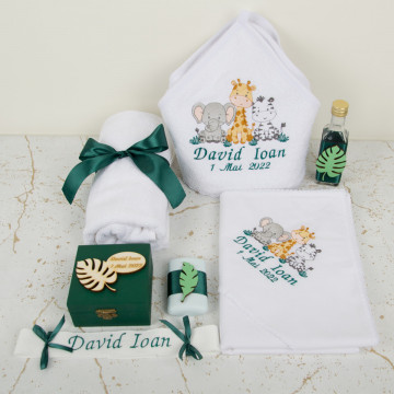 Trusou Botez Personalizat - Animăluțe din Safari, Verde Smarald