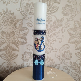 Lumânare de botez personalizată cu ursuleț și ancoră - Bleumarin