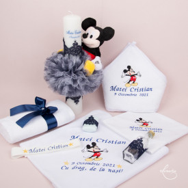 Set botez - Mickey- Bleumarin (lumânare și trusou)