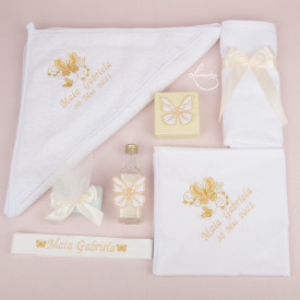 Trusou botez brodat cu fluturi ivory