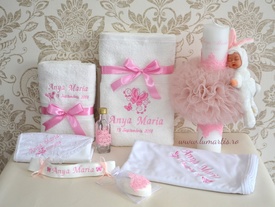 Set botez - Fluturași Roz (lumânare și trusou)