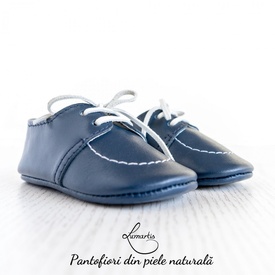 Pantofiori botez - din piele naturală - albastru