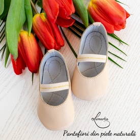 Pantofiori botez - din piele naturală - bej