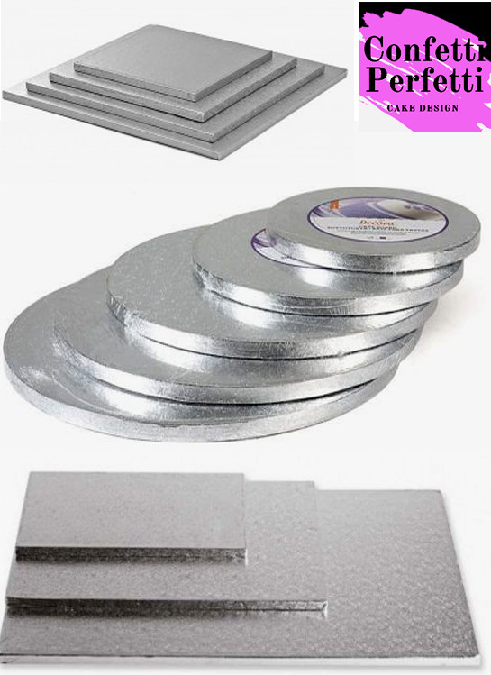 Cake Board Tondi Quadrati Rettangolari Argento spessore 13 mm