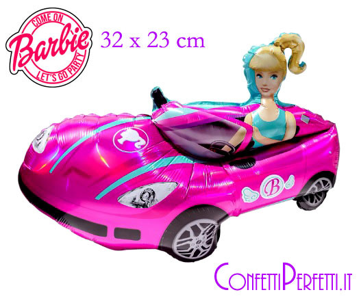 Barbie in Auto. Palloncino in Maylar di 32 x 23 cm. Gonfiabile a Elio o  Aria. Cartoni animati