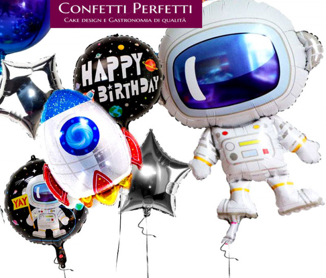 Spazio Astronauta e Razzo. Palloncino Metal. Set Buon Compleanno di 6  palloncini gonfiabili a Elio