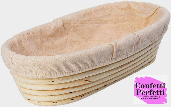35 x 14 x 8 cm. Grande Cestino di Lievitazione Ovale in Rattan naturale con  Fodera. Pane e Pizza