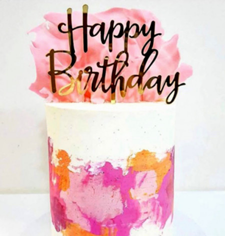 Buon Compleanno in cerchio di Fiori Rossi. Happy Birthday. Cake Topper