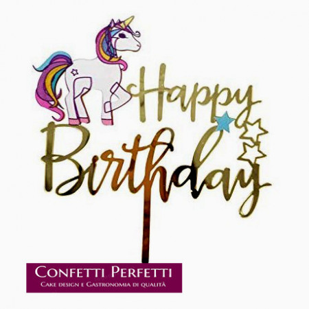 Unicorno. Buon Compleanno. Happy Birthday. Cake Topper