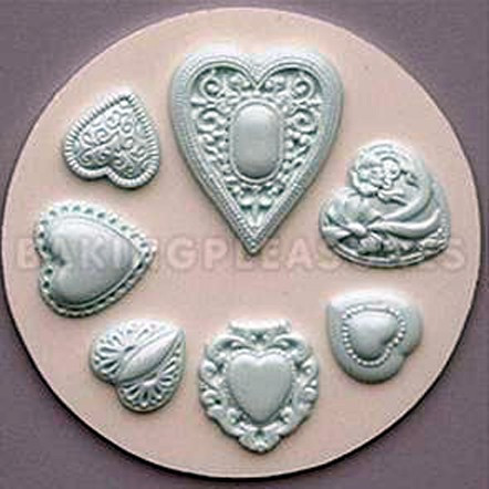 Cuori decorati. Stampo in silicone di 7 bellissime decorazioni