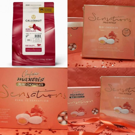 Confetti Rosa Ruby al Cioccolato 150 gr. Maxtris Sensations Nocciola o  Mandorla. Senza Glutine