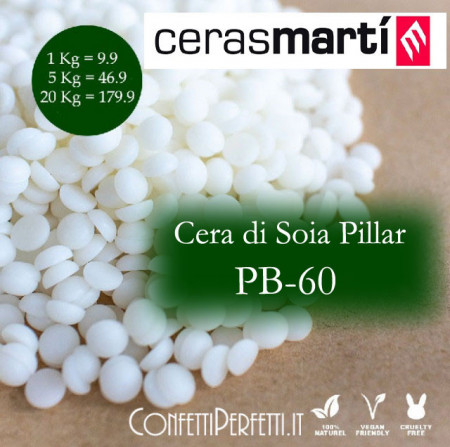 Cera di Soia PILLAR PB60 per STAMPI 100% vegetale. Bianca in Perle per  Candele in Stampi